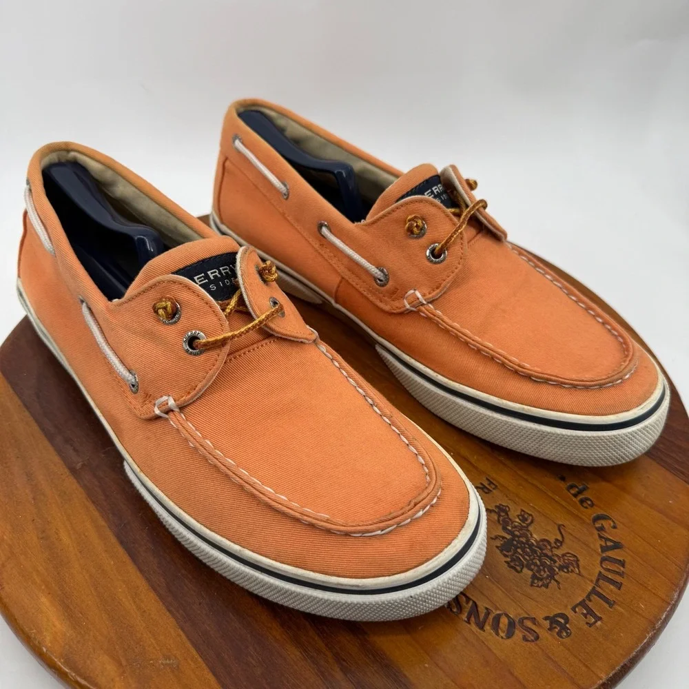 Sperry Top-Sider Mens 10.5 M Orange Canvas Boat Shoes C141432 Deck Loafers